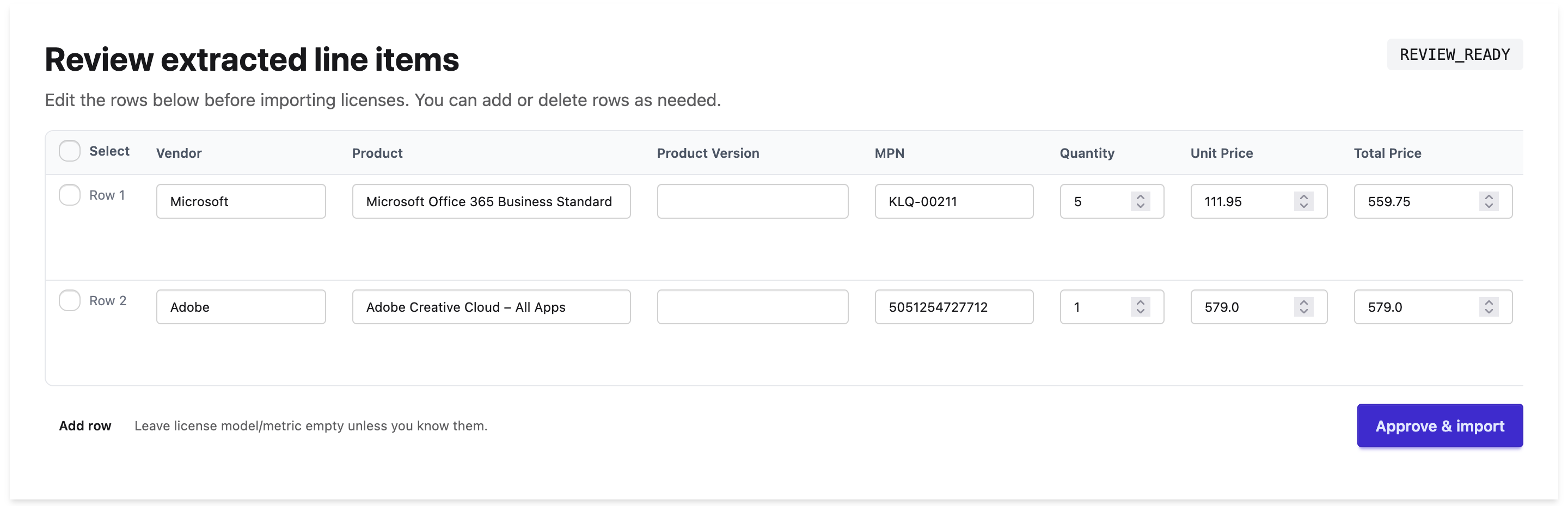 Review extracted data interface
